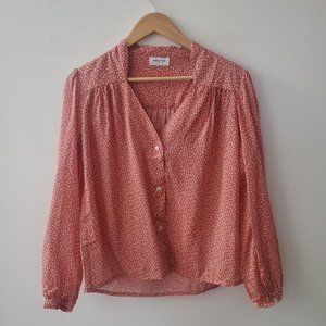 Yasmine Eslami 100% Cotton Blouse. US S. Pink + White Polka Dot Print.